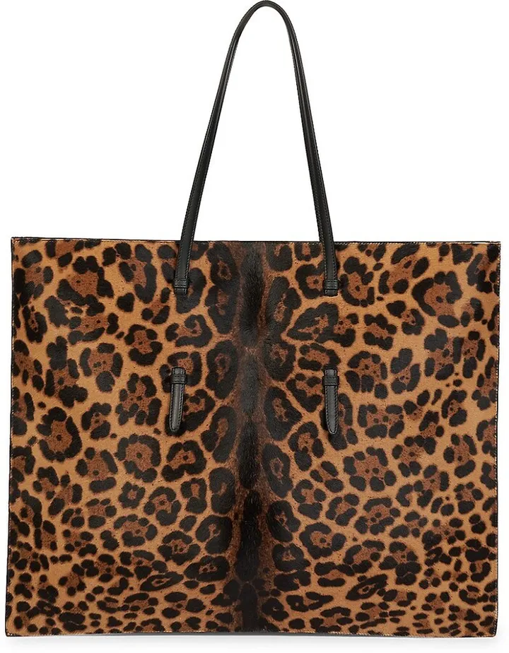Flat Mina Large Leopard-Print Leather Tote