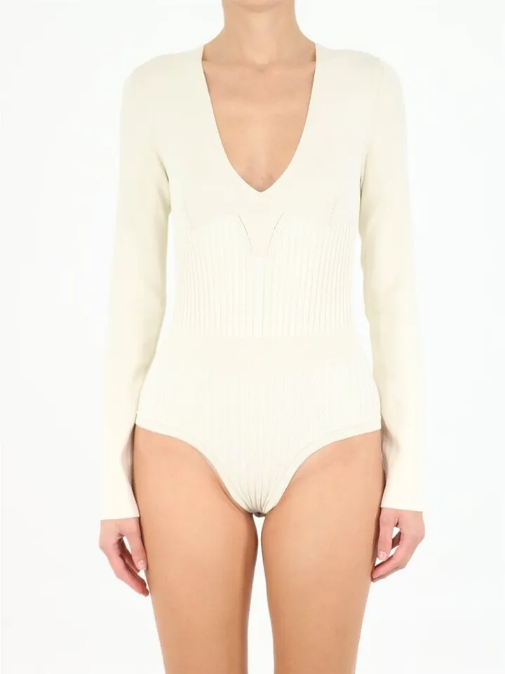Jil Sander V-Neck Ribbed Detail Bodysuit