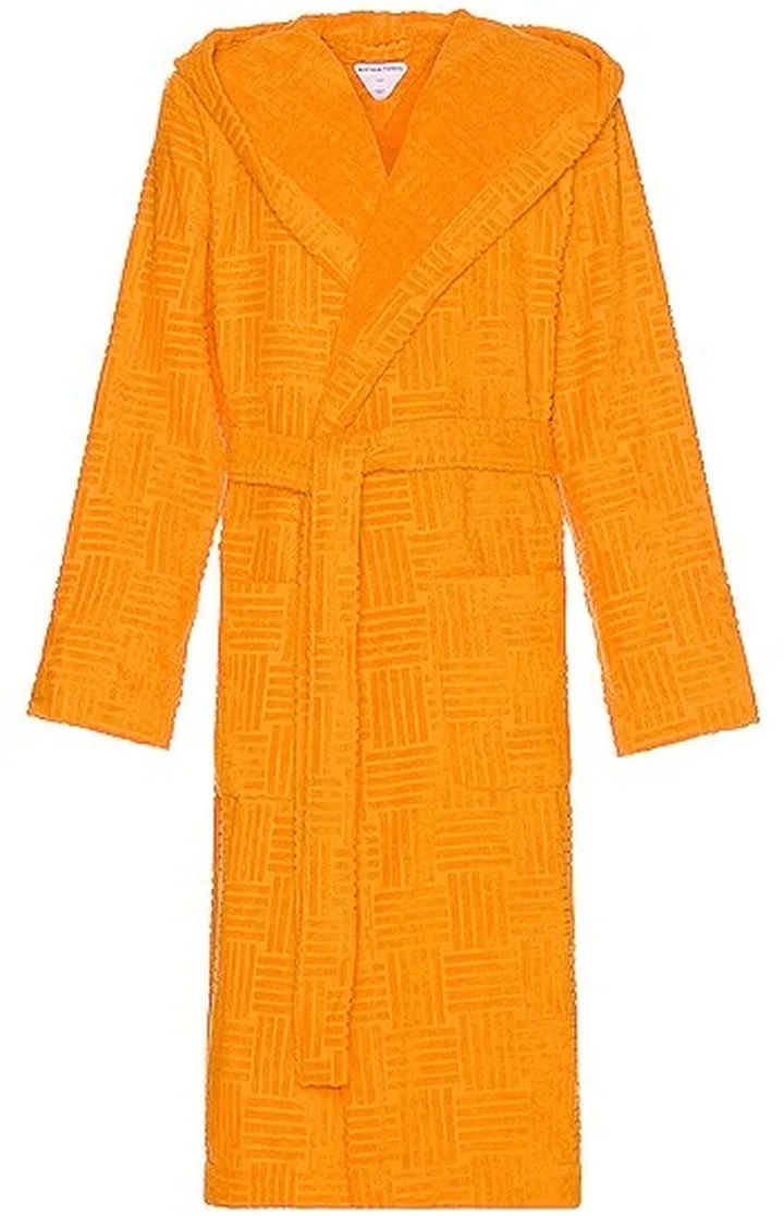 Bottega Veneta Intreccio Cotton Terry Bathrobe in Tangerine
