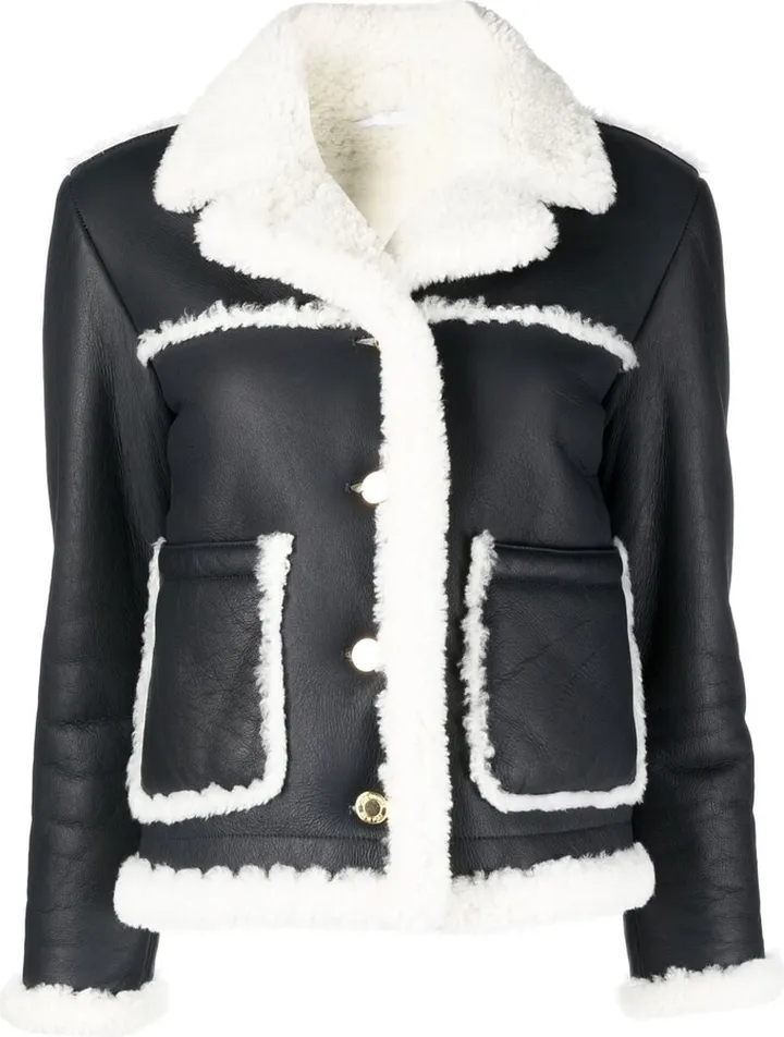 Notched-Collar Shearling-Trim Jacket
