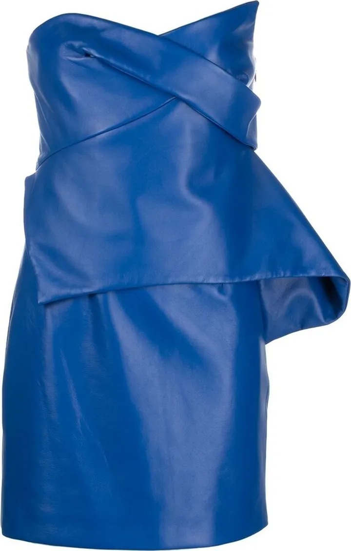 Draped-Asymmetric Leather Mini-Dress