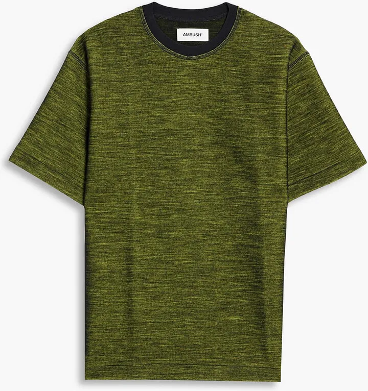 Mélange jersey-paneled wool-blend T-shirt