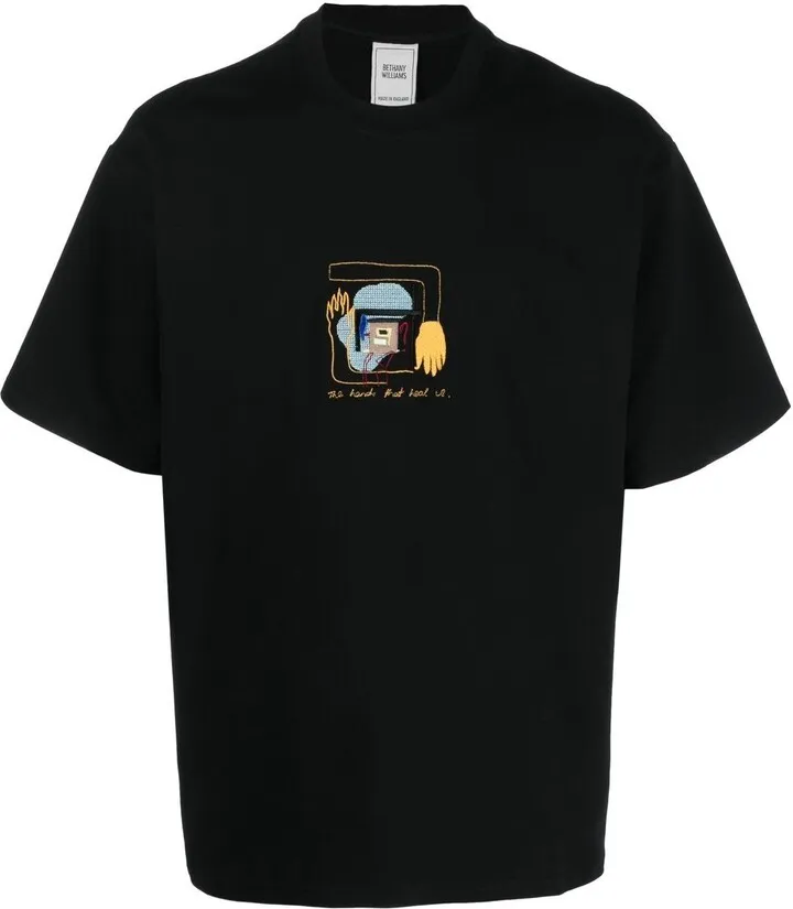 embroidered-slogan crew neck T-shirt
