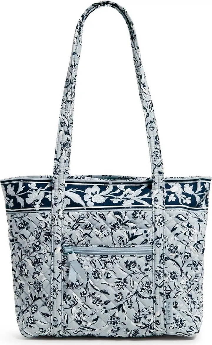 Vera Bradley Women's Recycled Cotton Small Vera Tote Bag Perennials Gray