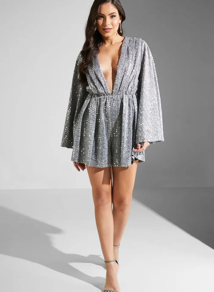 Flute Sleeve Detail Playsuit