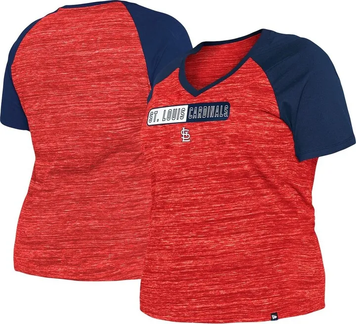 Women's New Era Red St. Louis Cardinals Plus Size Space Dye Raglan V-Neck T-shirt