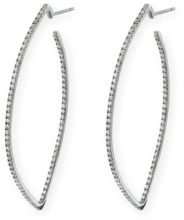 Sterling Silver Marquis Pave Diamond Hoop Earrings
