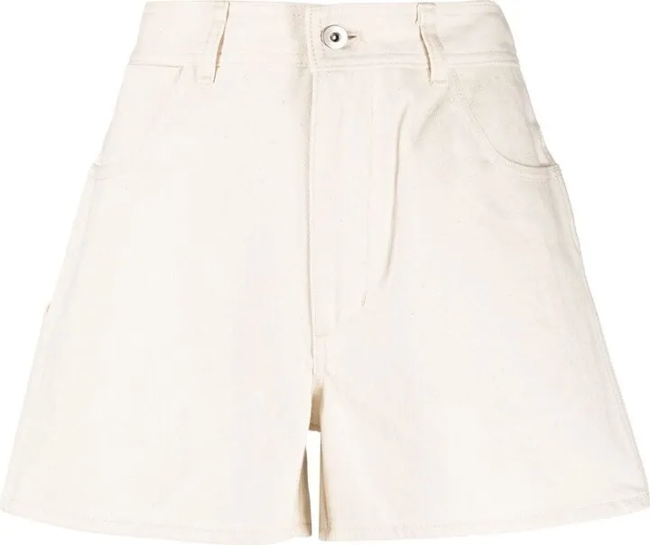 Button-Fastening Cotton Shorts