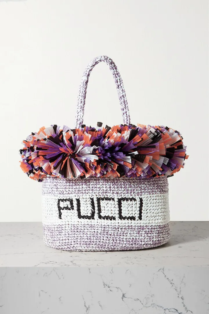 PUCCI - Fringed Woven Raffia Tote - White
