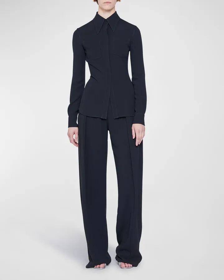 Elongated-Collar Fitted Shirt