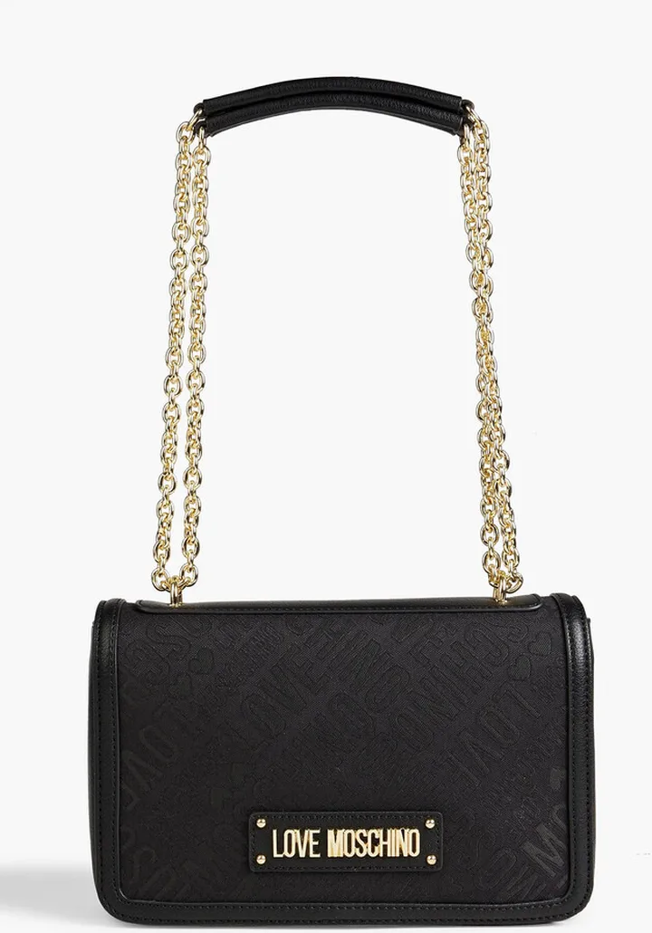 Faux leather-trimmed jacquard shoulder bag