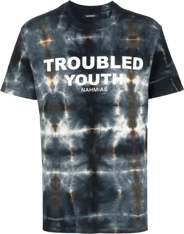 tie-dye print slogan-print T-shirt