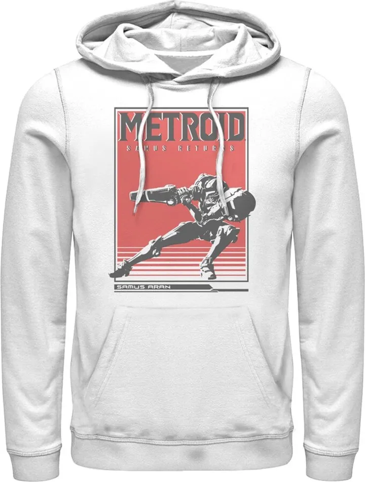 Men's Nintendo Metroid Samus Returns Poster Pull Over Hoodie - White - 3X Large