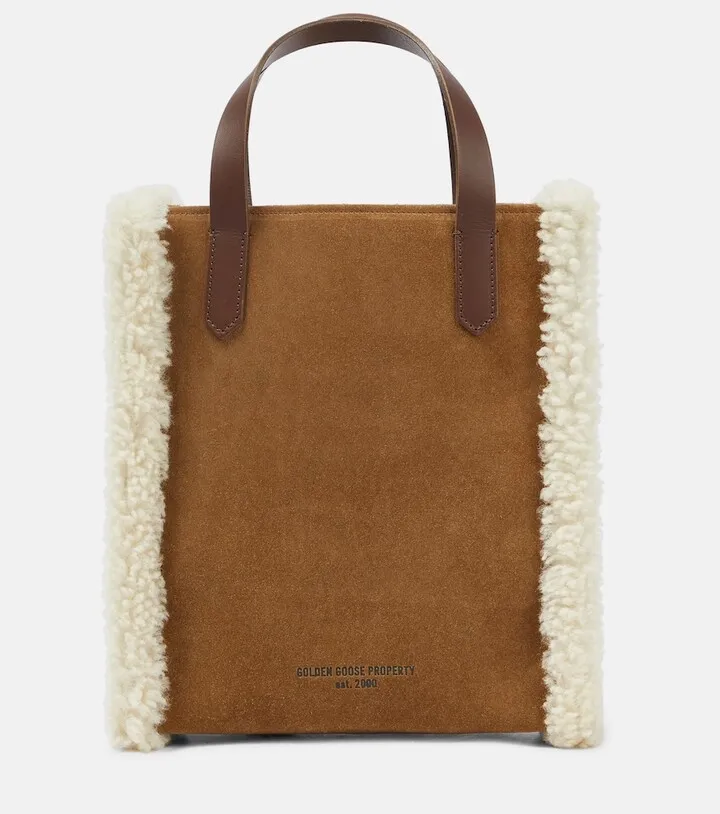 Mini California shearling-trimmed tote