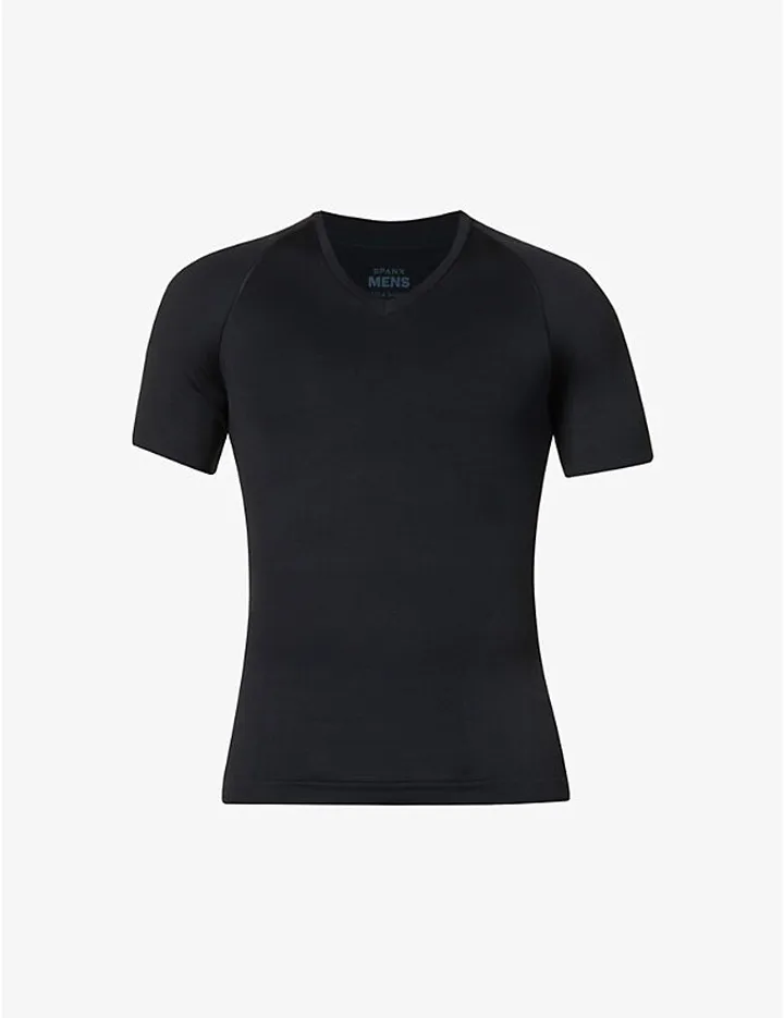 panx Mens Black Ultra-culpt eamless V-neck tretch-jersey T-shirt