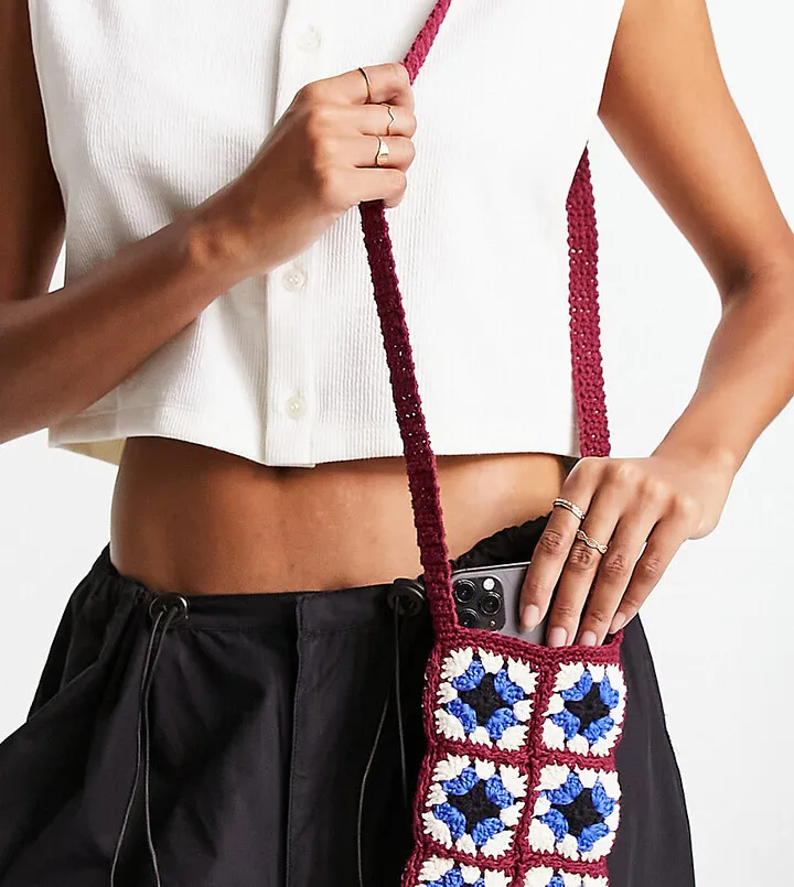 Reclaimed Vintage crochet phone holder bag