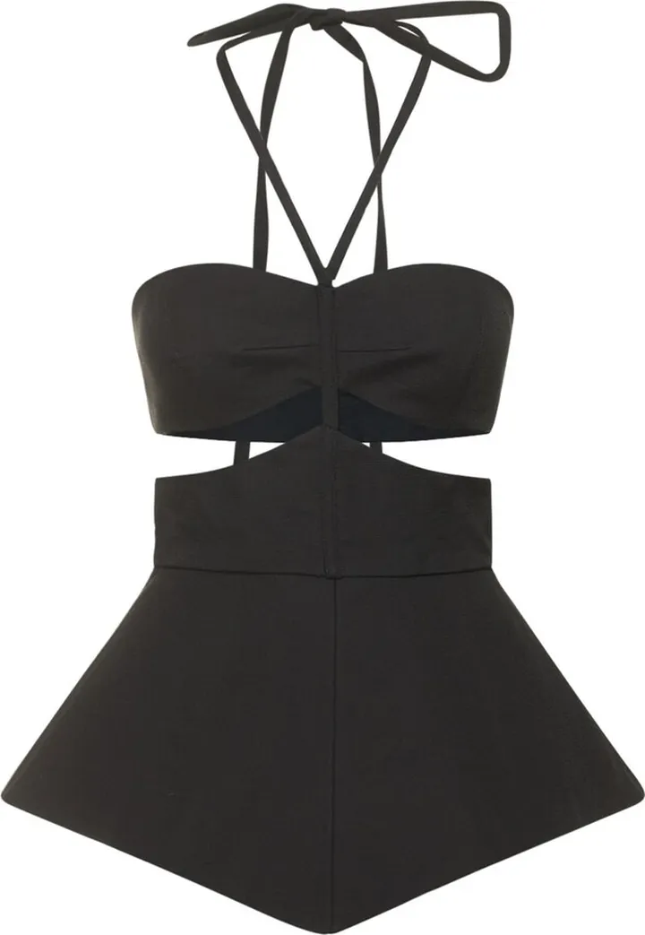 Cotton blend drill cutout halter top
