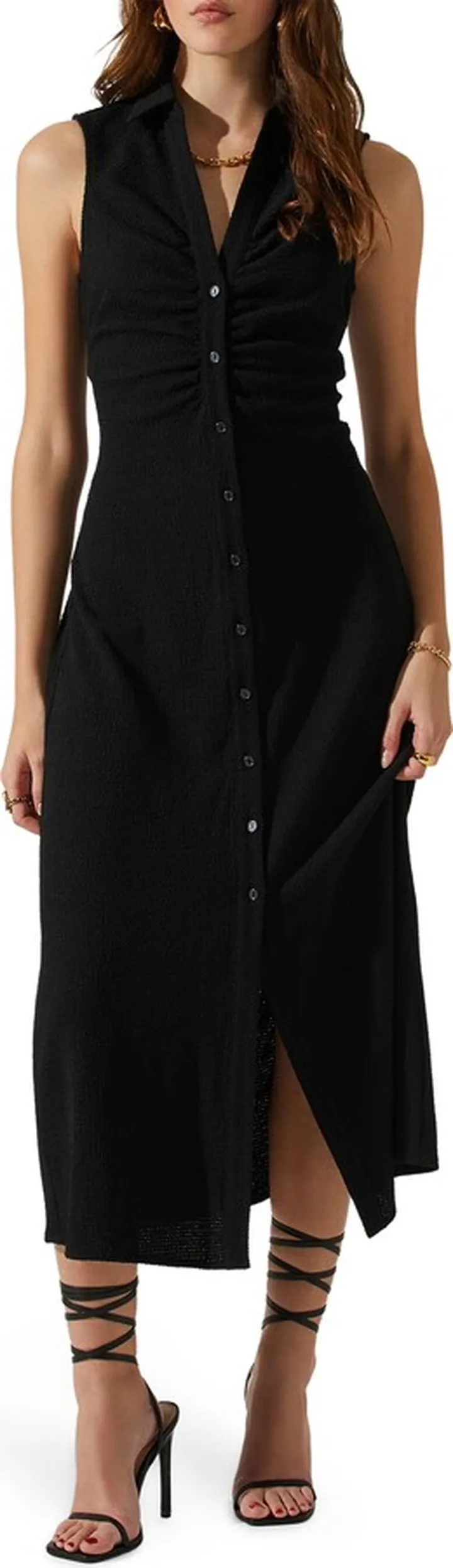 Ruched Back Cutout Midi Shirtdress