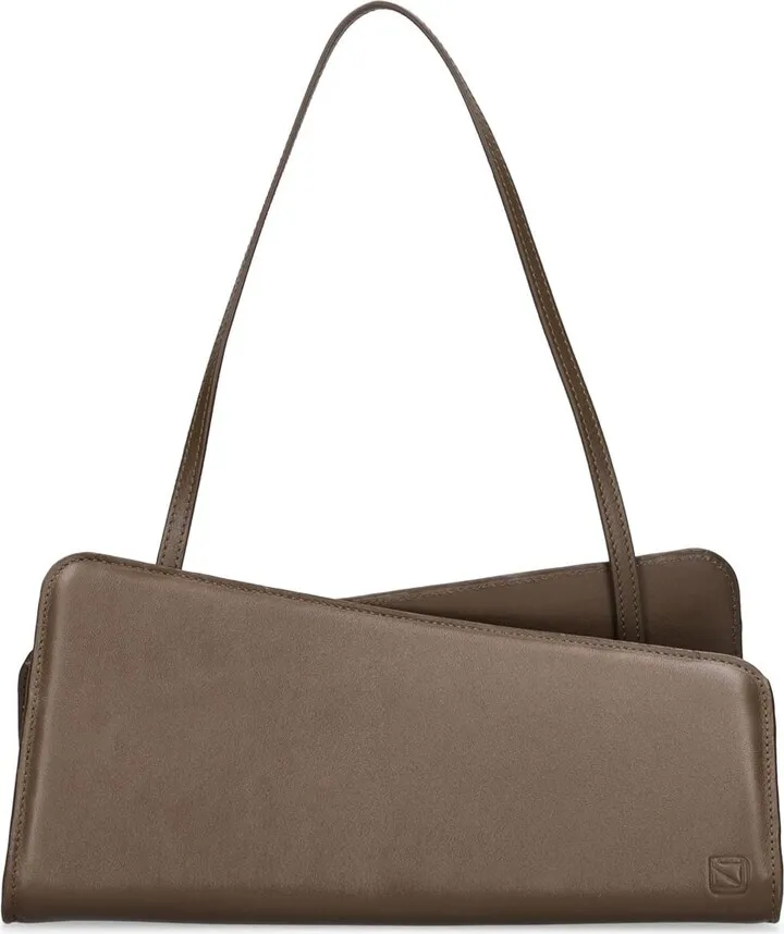 Slant leather shoulder bag