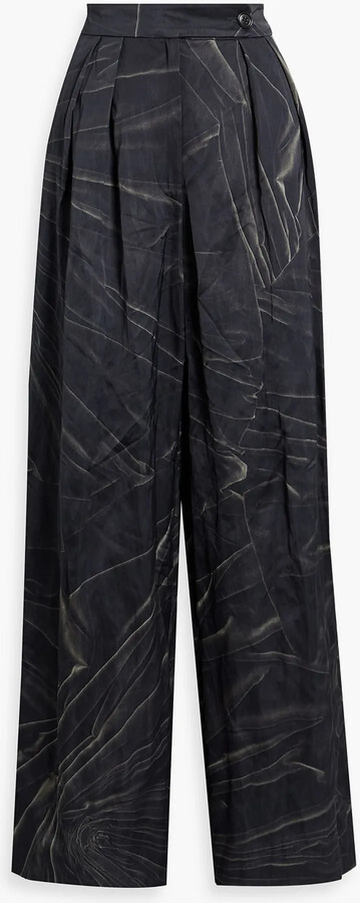Pleated printed satin wide-leg pants