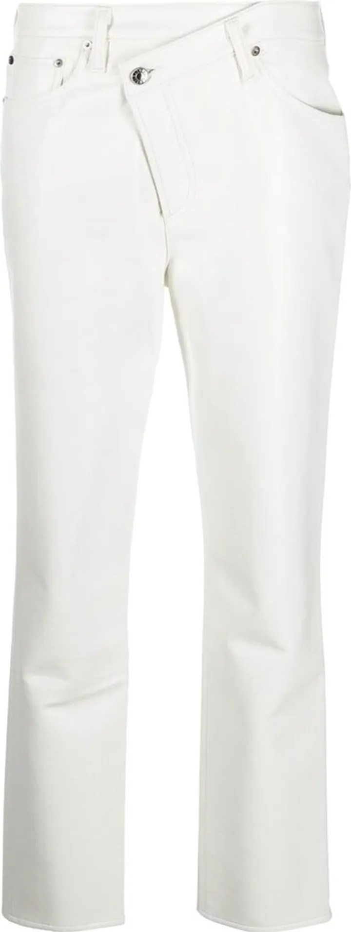 White Criss-Cross Straight Leather Trousers