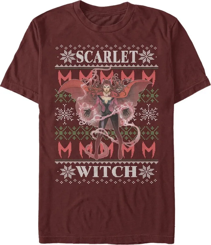 Men's Marvel Ugly Christmas Scarlet Witch T-Shirt - Cardinal - 2X Large