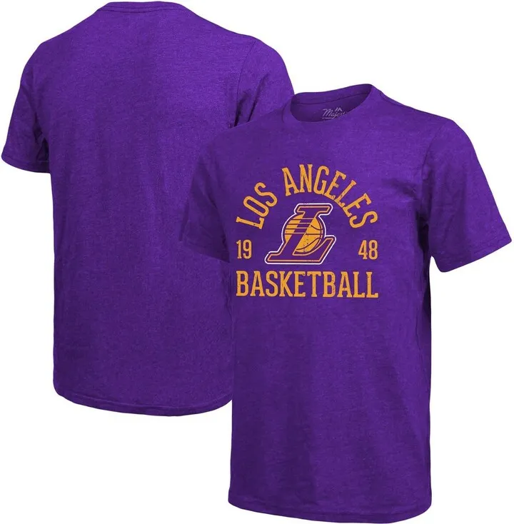 Men's Majestic Threads Heathered Purple Los Angeles Lakers Ball Hog Logo Tri-Blend T-shirt