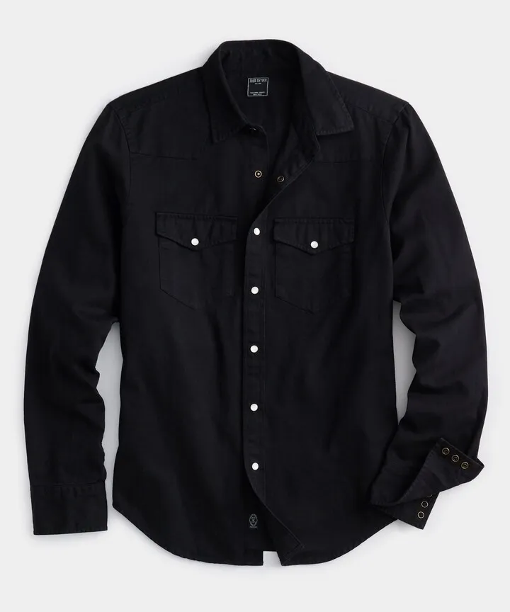 Cotton Twill Western Shirt In Black