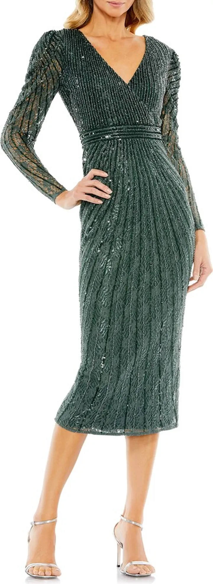 Beaded Lace Long Sleeve Sheath Dress