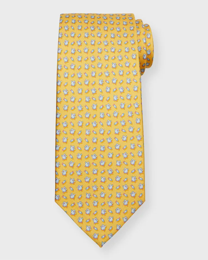Men's Dancing Penguin-Print Silk Tie