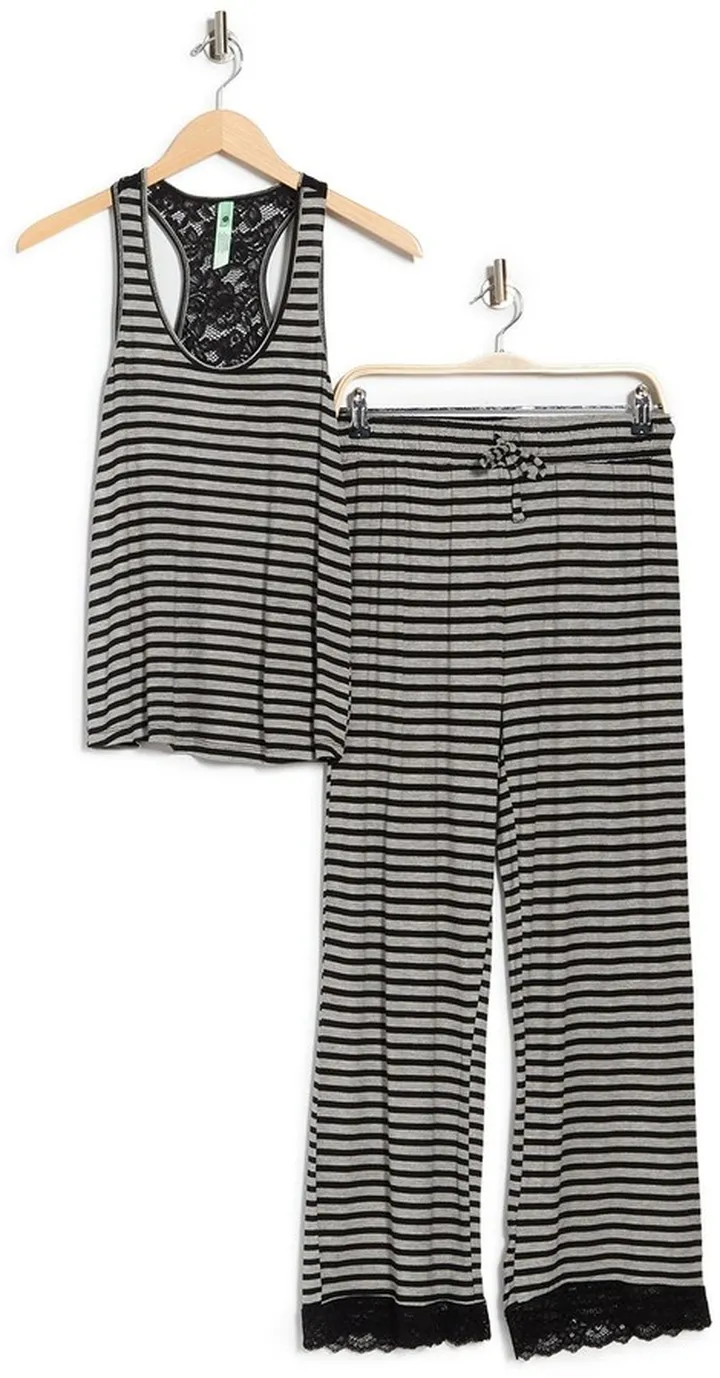 Lace Trim Racerback Tank & Pants 2-Piece Pajama Set