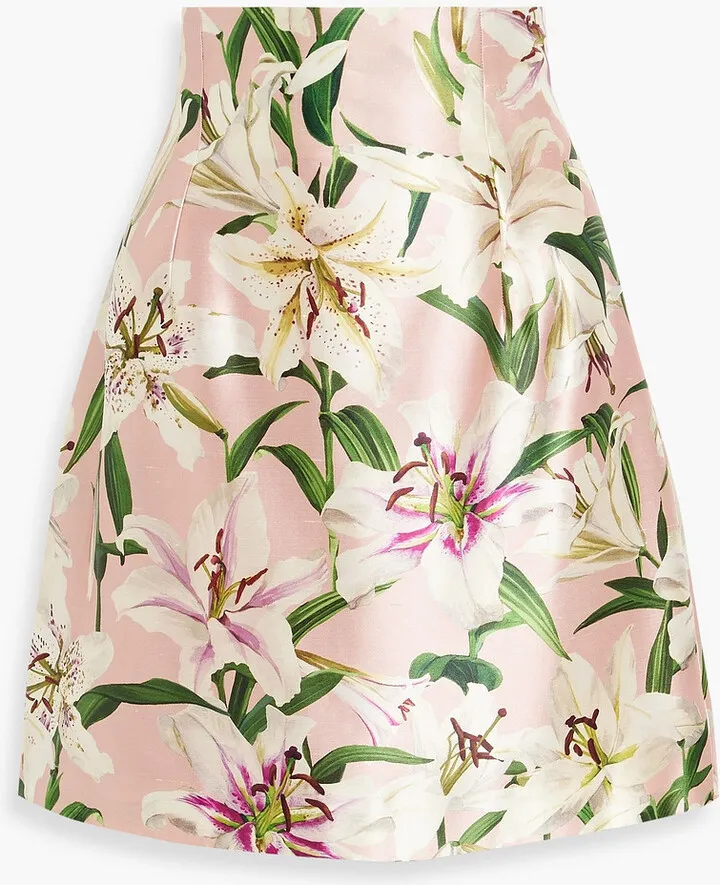 Floral-print silk-shantung mini skirt