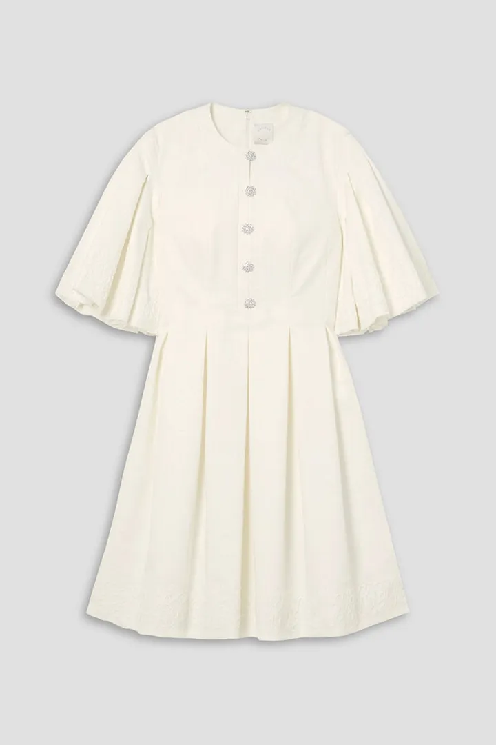 Jaime embellished lace-paneled pleated cotton-blend mini dress