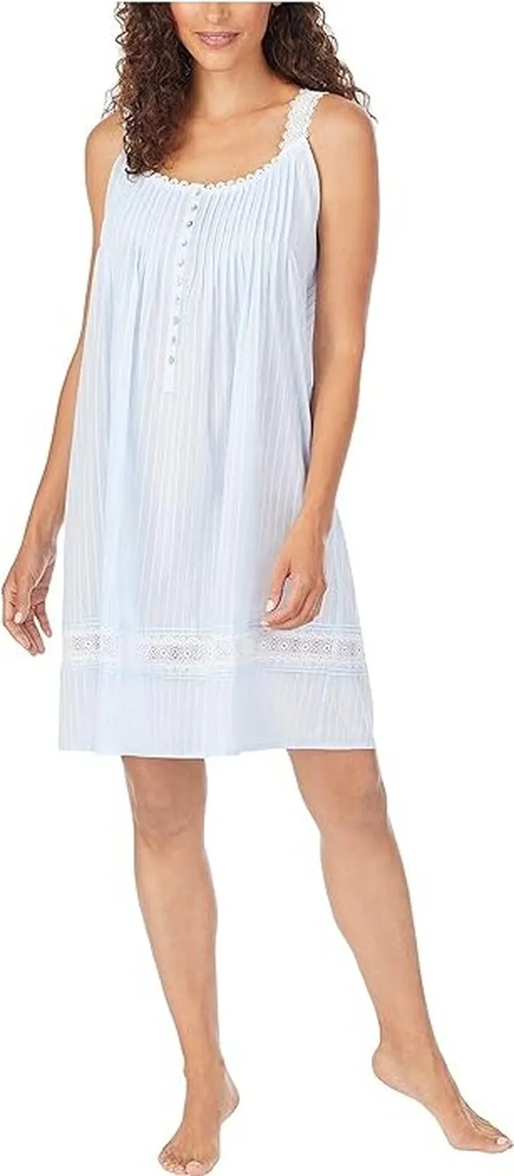 Eileen West Cotton Dobby Stripe Woven Sleeveless Short Nightgown (Blue) Women's Clothing