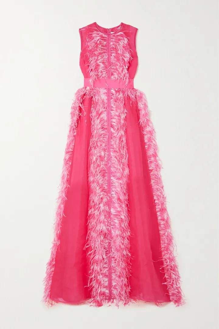 Huishan Zhang - Beau Feather And Grosgrain-trimmed Silk-organza Gown - Pink