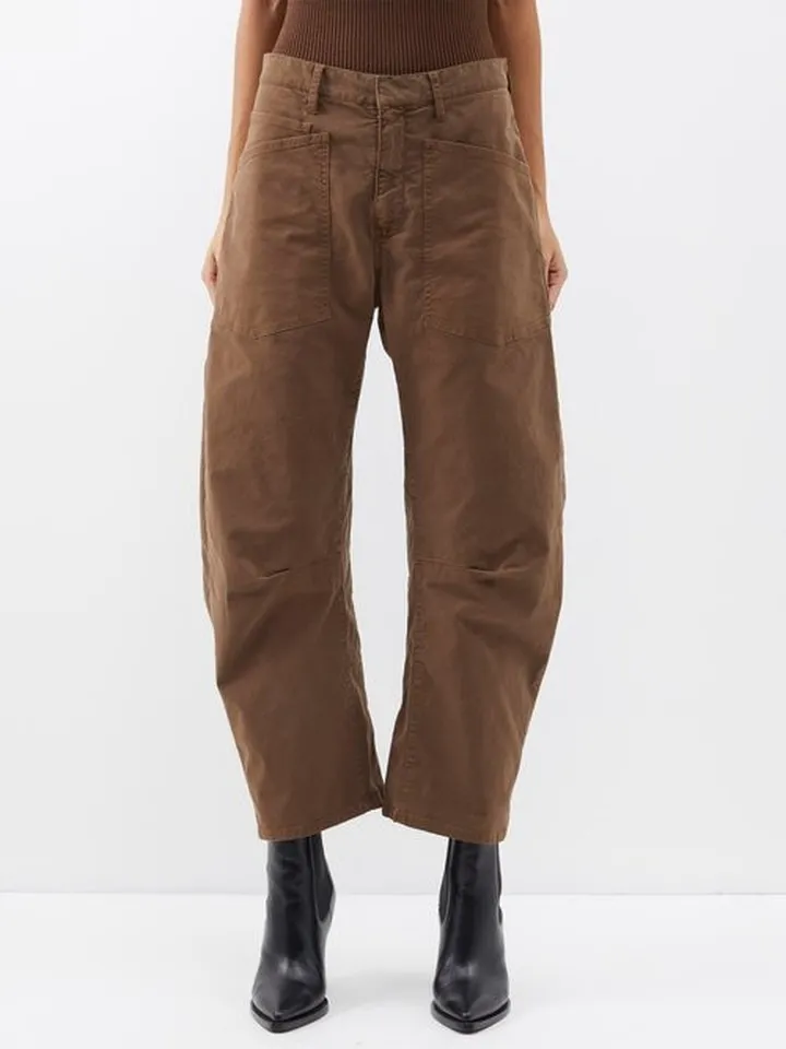 Shon High-rise Cropped Cotton-twill Trousers