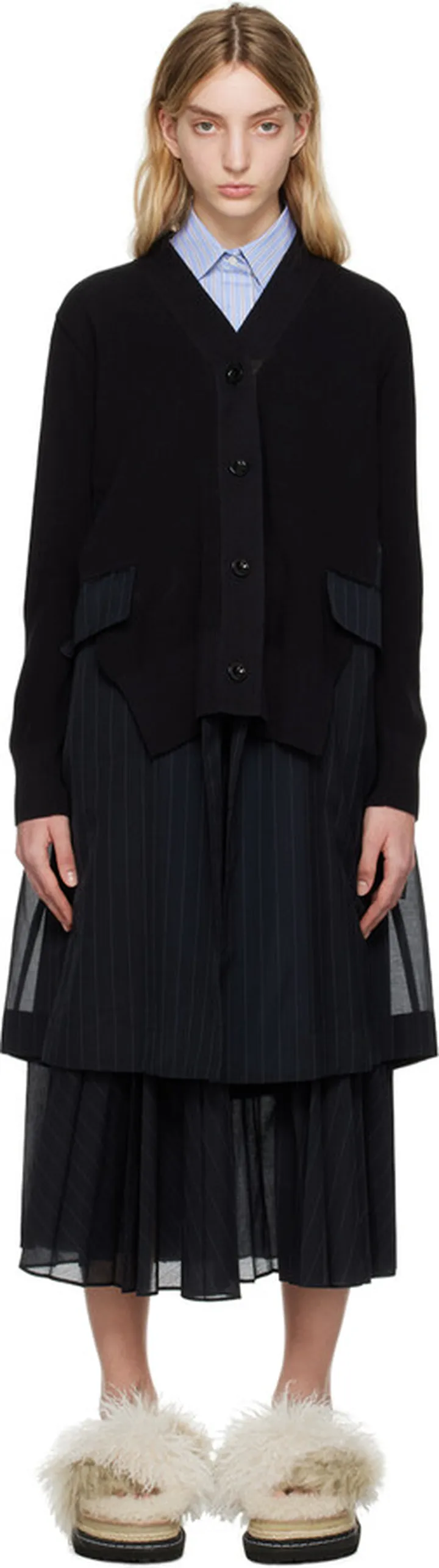 sacai Black Striped Cardigan
