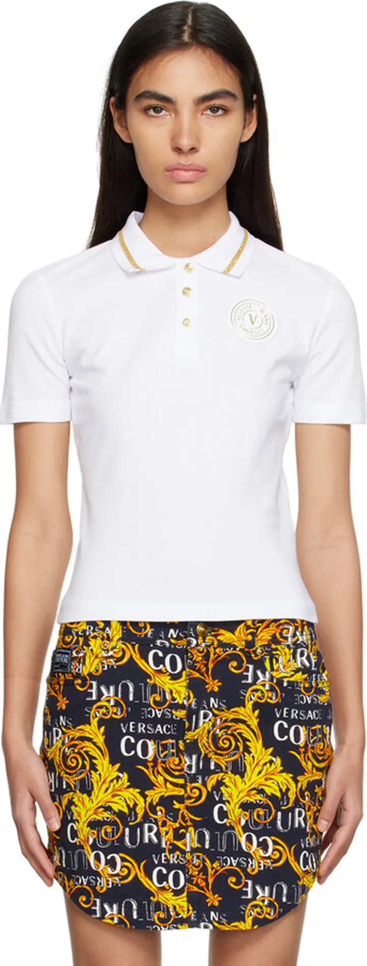 Versace Jeans Couture White V-Emblem Polo