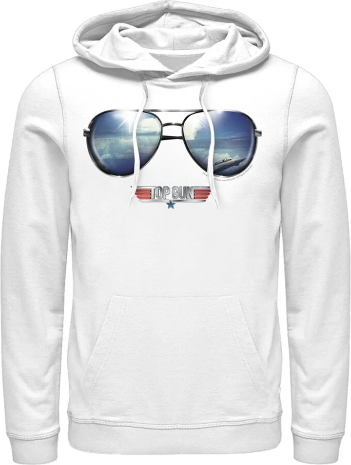 Men's Top Gun Aviator Sunglasses Reflection Logo Pull Over Hoodie - White - 3X Large