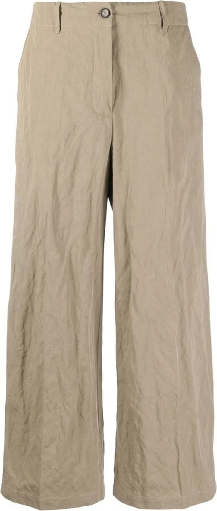 Cropped Crinkled Wide-Leg Trousers