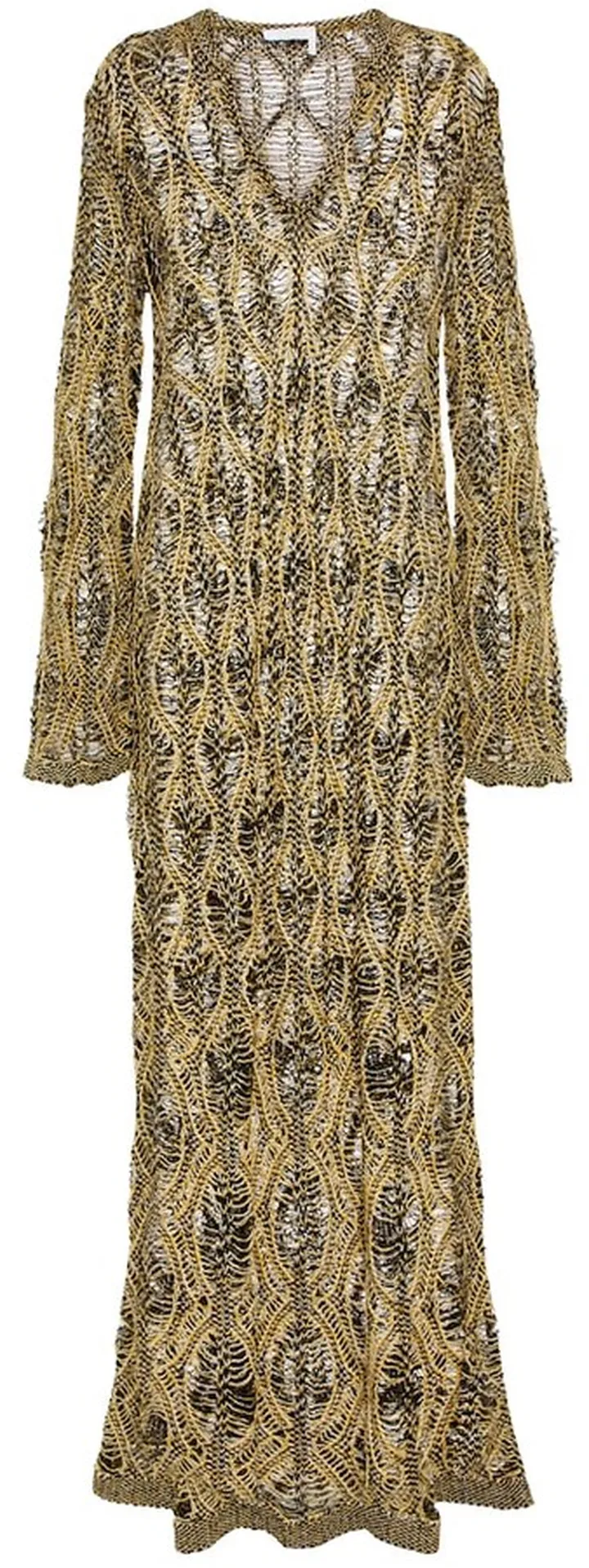 Openwork linen and silk maxi dress