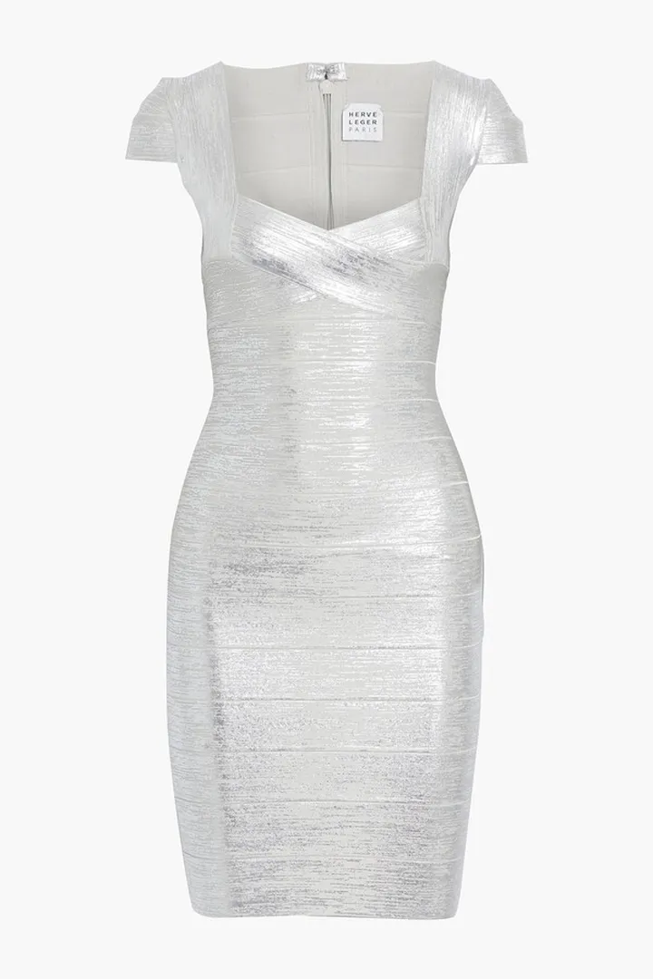 Metallic coated bandage mini dress
