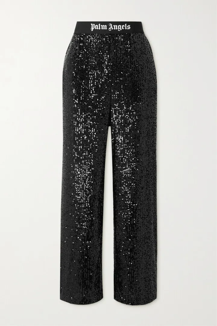 Palm Angels - Sequined Jersey Straight-leg Pants - Black