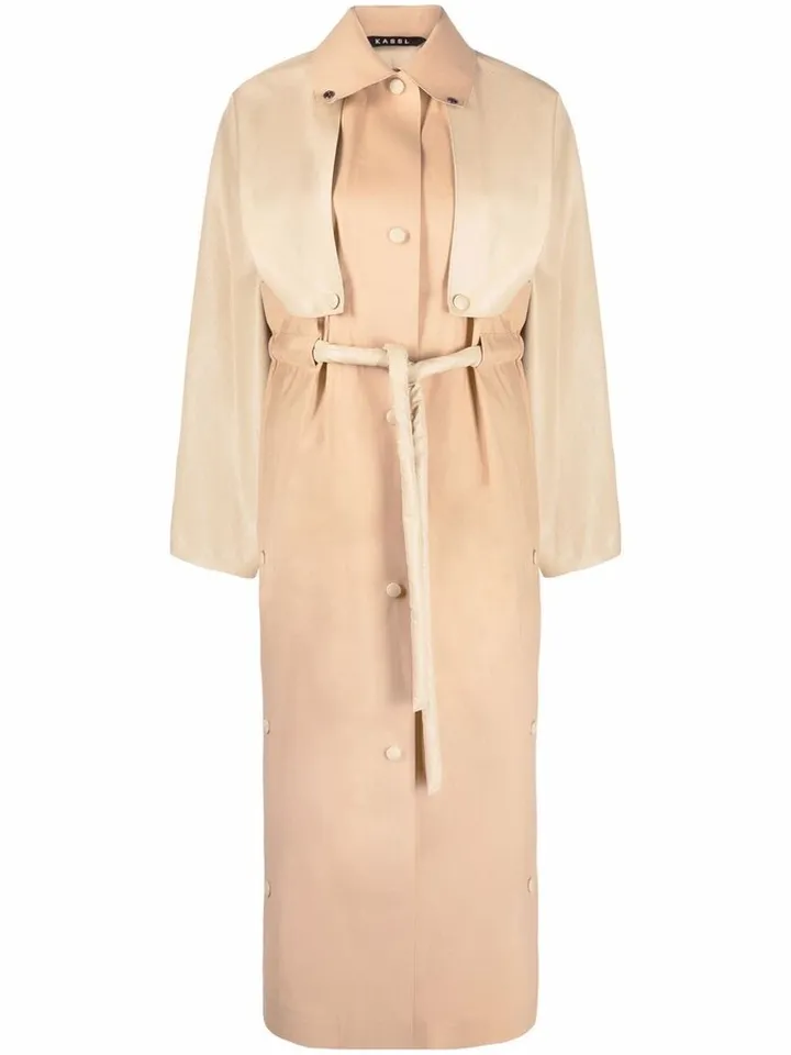 Oil tie-waist trench coat