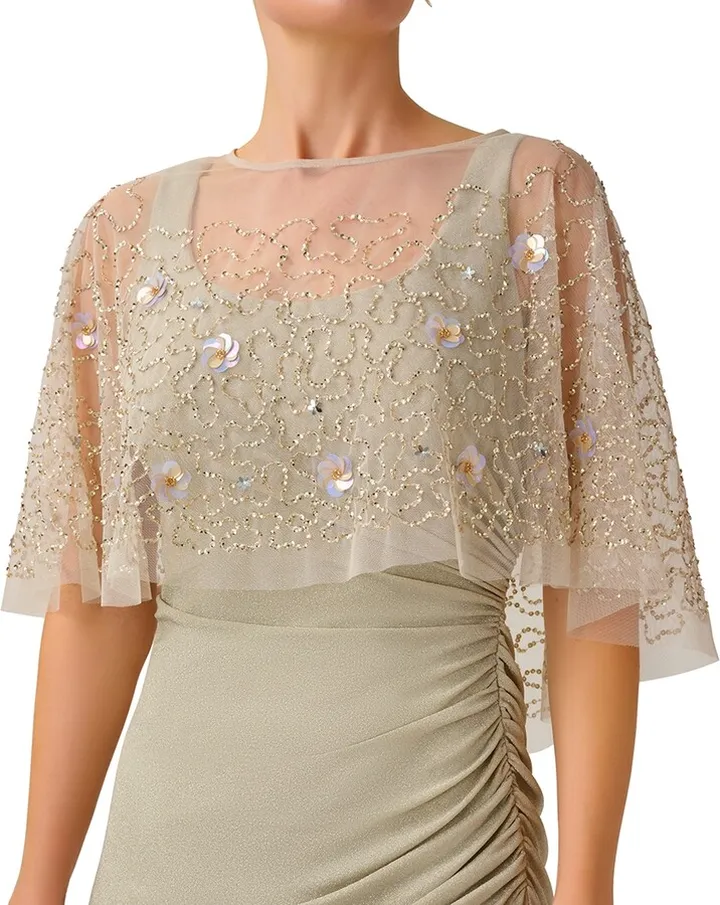 Adrianna Papell Women's Petal Beaded Cape
