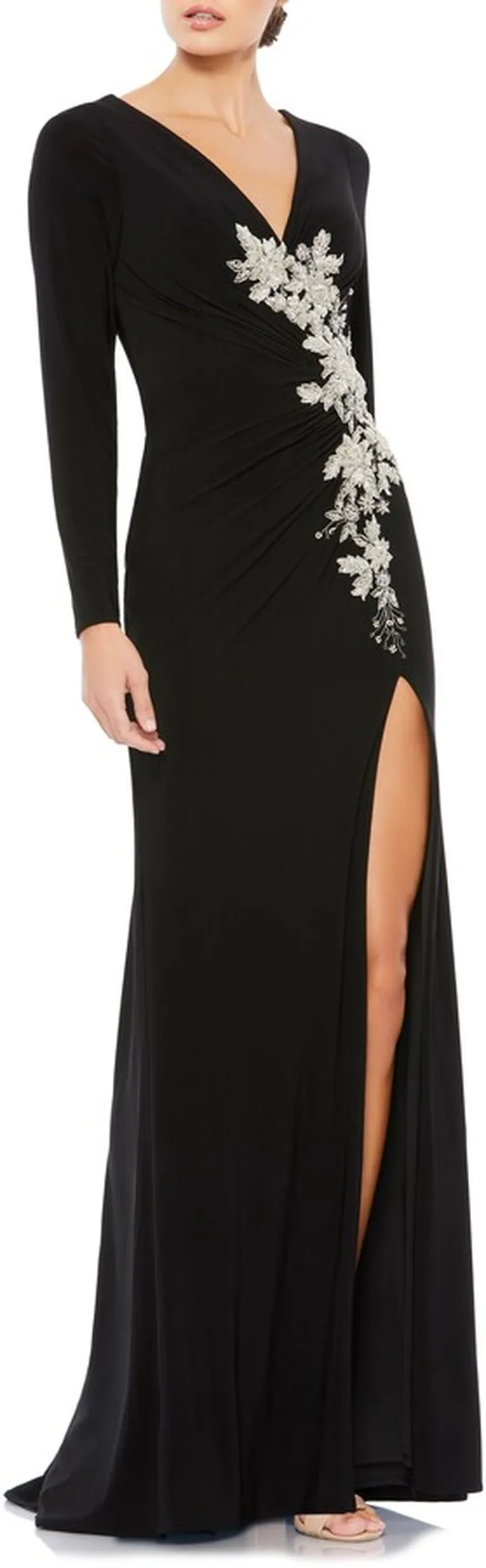 Embellished Long Sleeve Jersey Gown