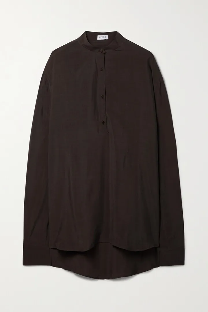 LESET - Kim Tencel-blend Sateen Tunic - Brown