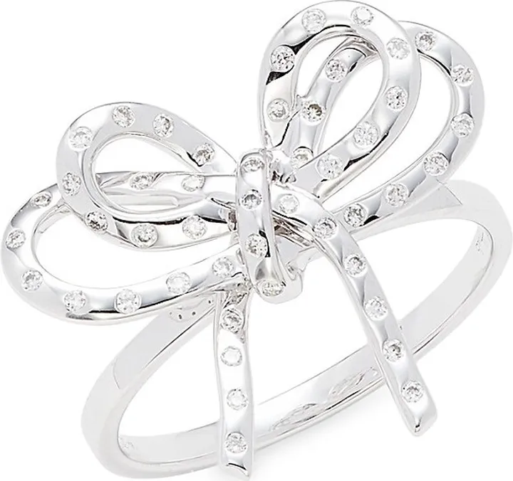 Romance 18K White Gold & 0.19 TCW Diamond Bow Ring