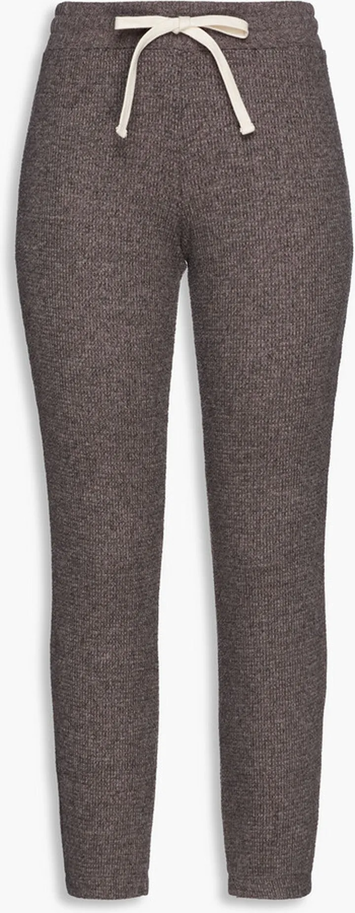 Cropped mélange waffle-knit track pants