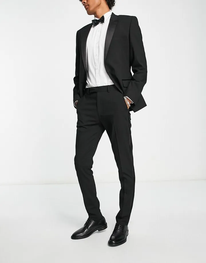 ASOS DESIGN skinny tuxedo pants in black
